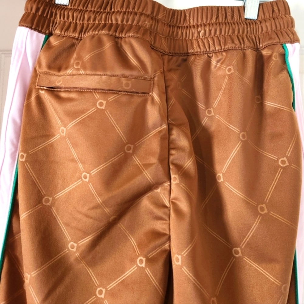 ADIDAS Wide Leg Carmel Brown Pink 3 Stripe Baggy High Rise Bell Hem Sport Pant M - Picture 15 of 16